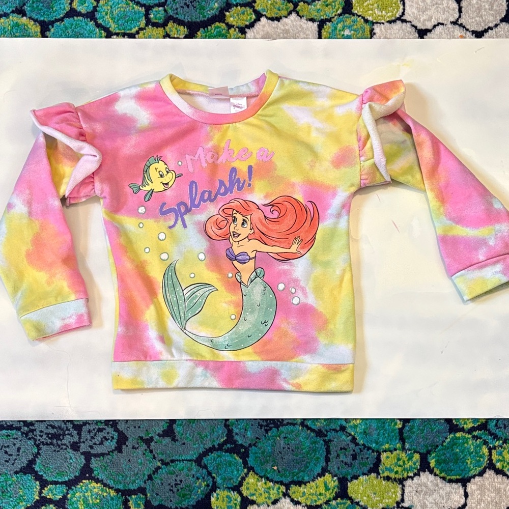 Kids Disney Little Mermaid 'Make a Splash' Tie-Dye Sweatshirt Top - Pink/Yellow